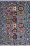 Blue Turkmen Ersari Hand Knotted Wool Rug - 5' 0" X 7' 5" - Golden Nile