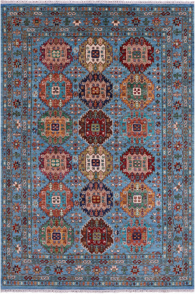 Blue Turkmen Ersari Hand Knotted Wool Rug - 5' 0" X 7' 5" - Golden Nile