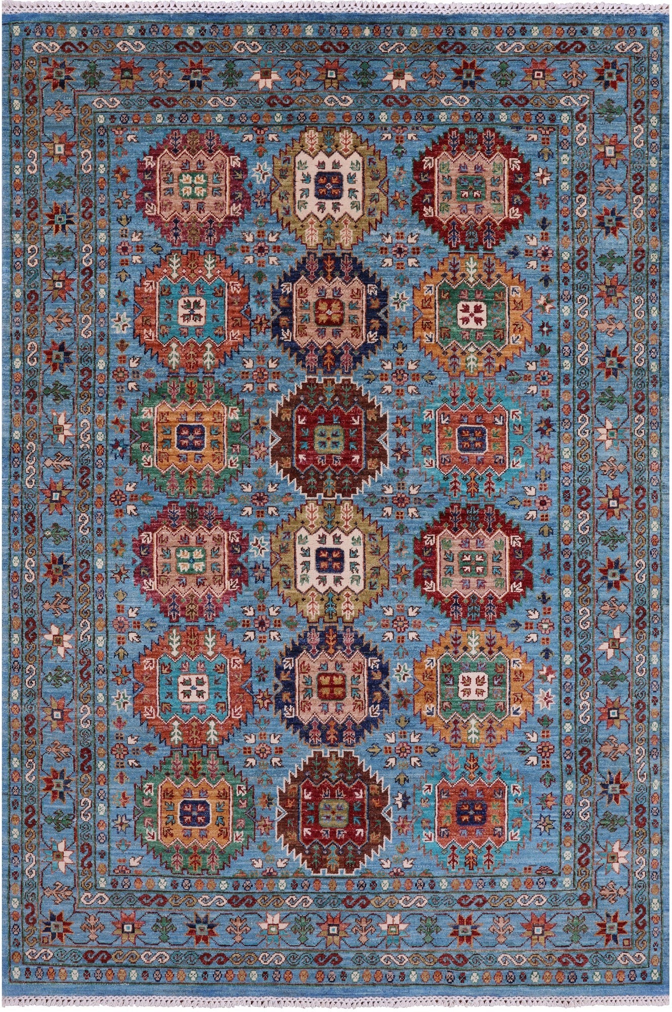 Blue Turkmen Ersari Hand Knotted Wool Rug - 5' 0" X 7' 5" - Golden Nile