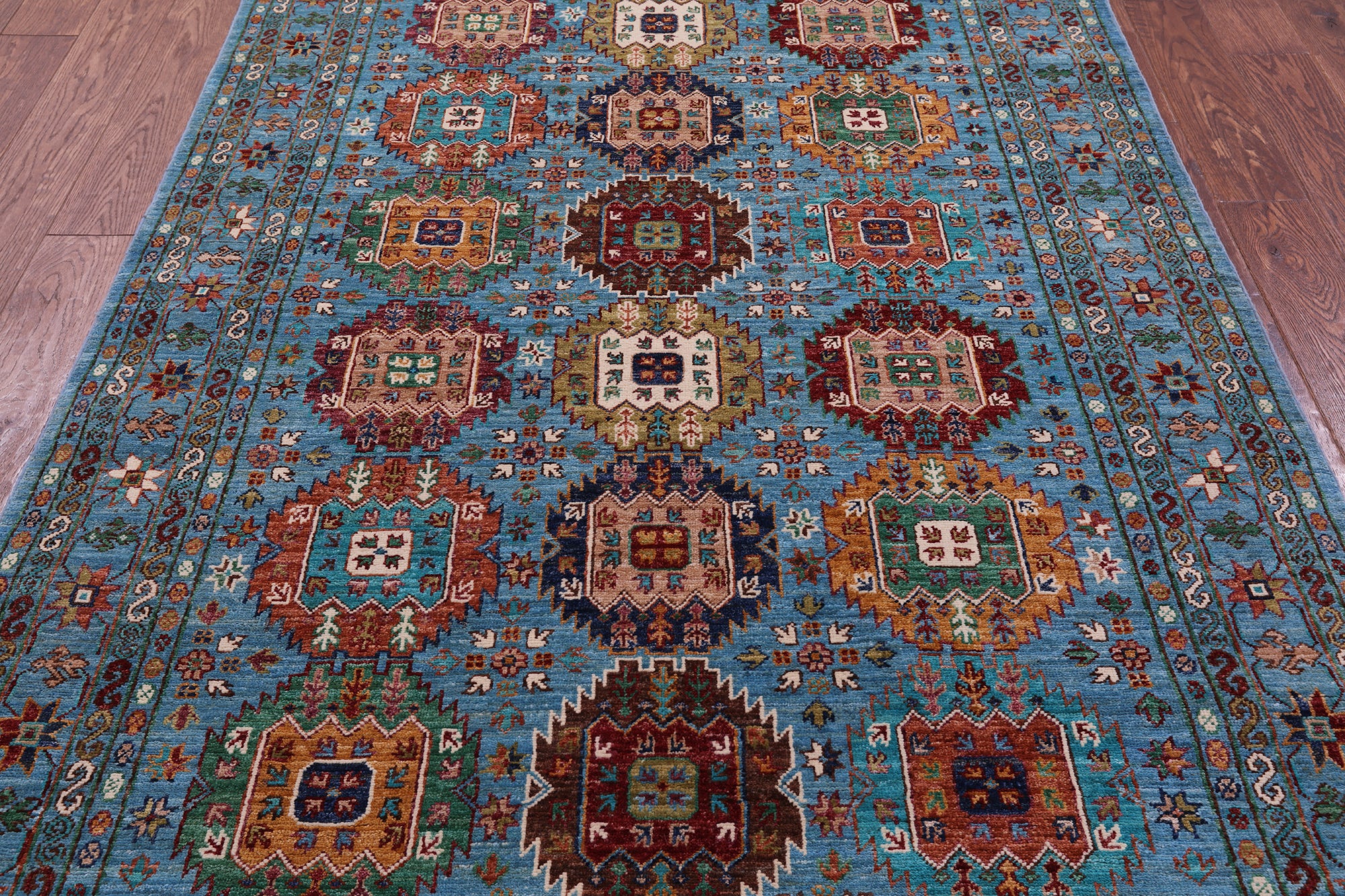 Blue Turkmen Ersari Hand Knotted Wool Rug - 5' 0" X 7' 5" - Golden Nile