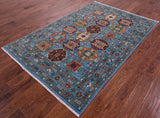 Blue Turkmen Ersari Hand Knotted Wool Rug - 5' 0" X 7' 5" - Golden Nile