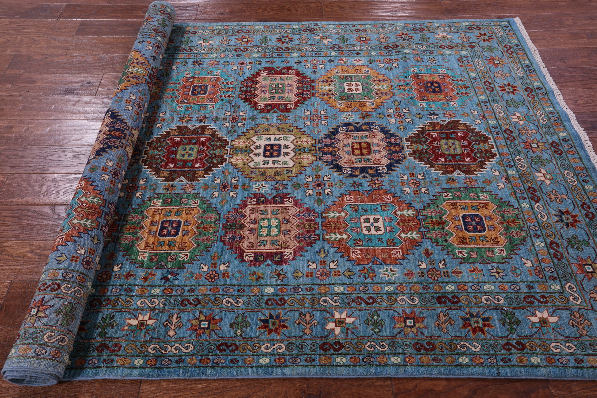 Blue Turkmen Ersari Hand Knotted Wool Rug - 5' 0" X 7' 5" - Golden Nile