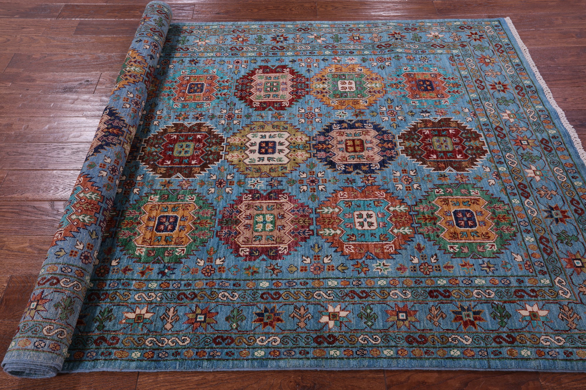Blue Turkmen Ersari Hand Knotted Wool Rug - 5' 0" X 7' 5" - Golden Nile