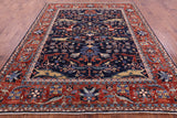 Blue Persian Fine Serapi Hand Knotted Wool Rug - 8' 0" X 9' 9" - Golden Nile