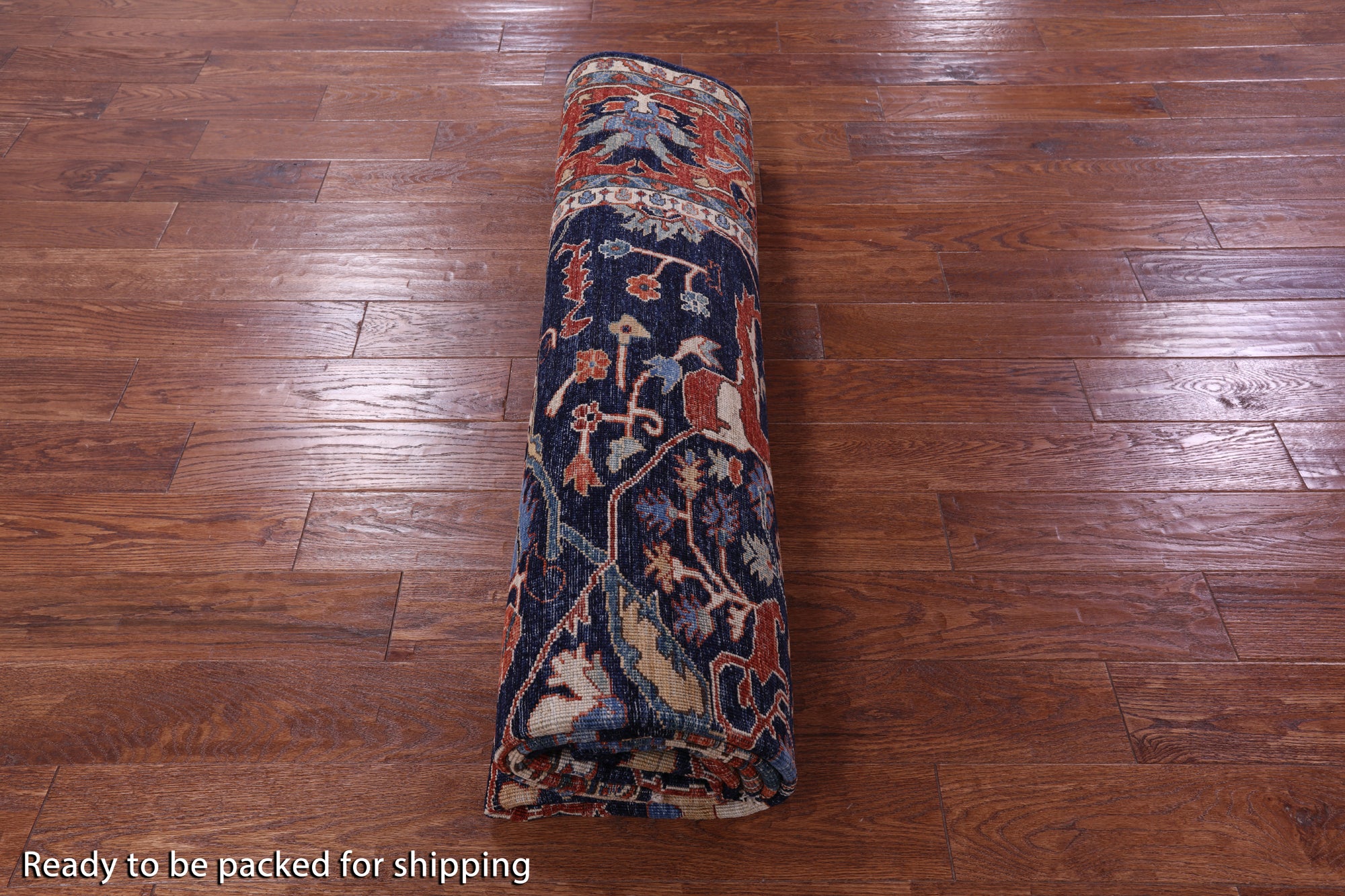 Blue Persian Fine Serapi Hand Knotted Wool Rug - 8' 0" X 9' 9" - Golden Nile