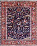 Blue Persian Fine Serapi Hand Knotted Wool Rug - 8' 0" X 9' 9" - Golden Nile
