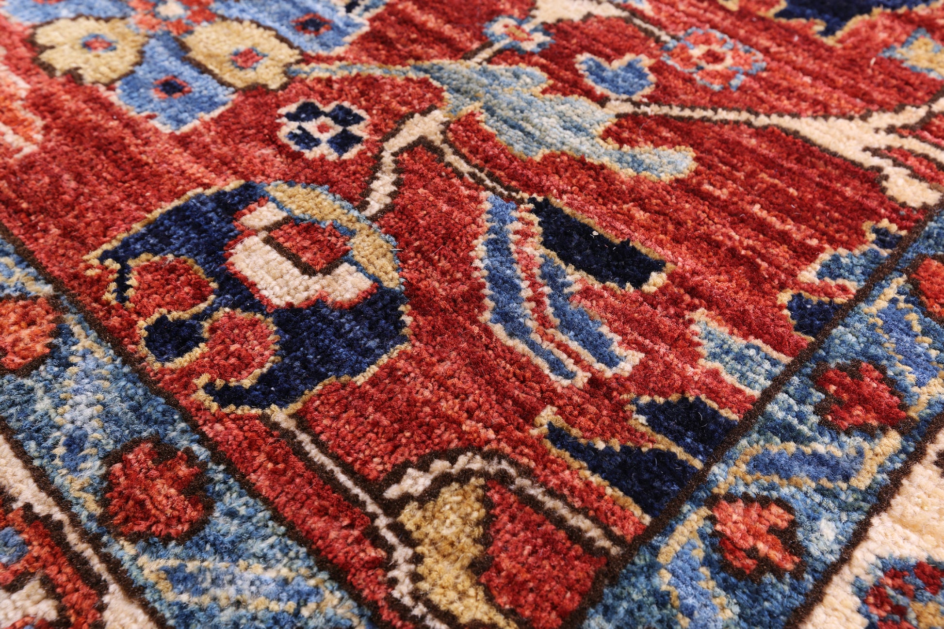 Blue Persian Fine Serapi Hand Knotted Wool Rug - 8' 0" X 9' 9" - Golden Nile
