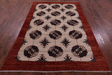 Ivory Turkmen Ersari Hand Knotted Wool Rug - 5' 6" X 8' 3" - Golden Nile