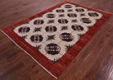 Ivory Turkmen Ersari Hand Knotted Wool Rug - 5' 6" X 8' 3" - Golden Nile