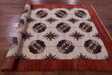 Ivory Turkmen Ersari Hand Knotted Wool Rug - 5' 6" X 8' 3" - Golden Nile