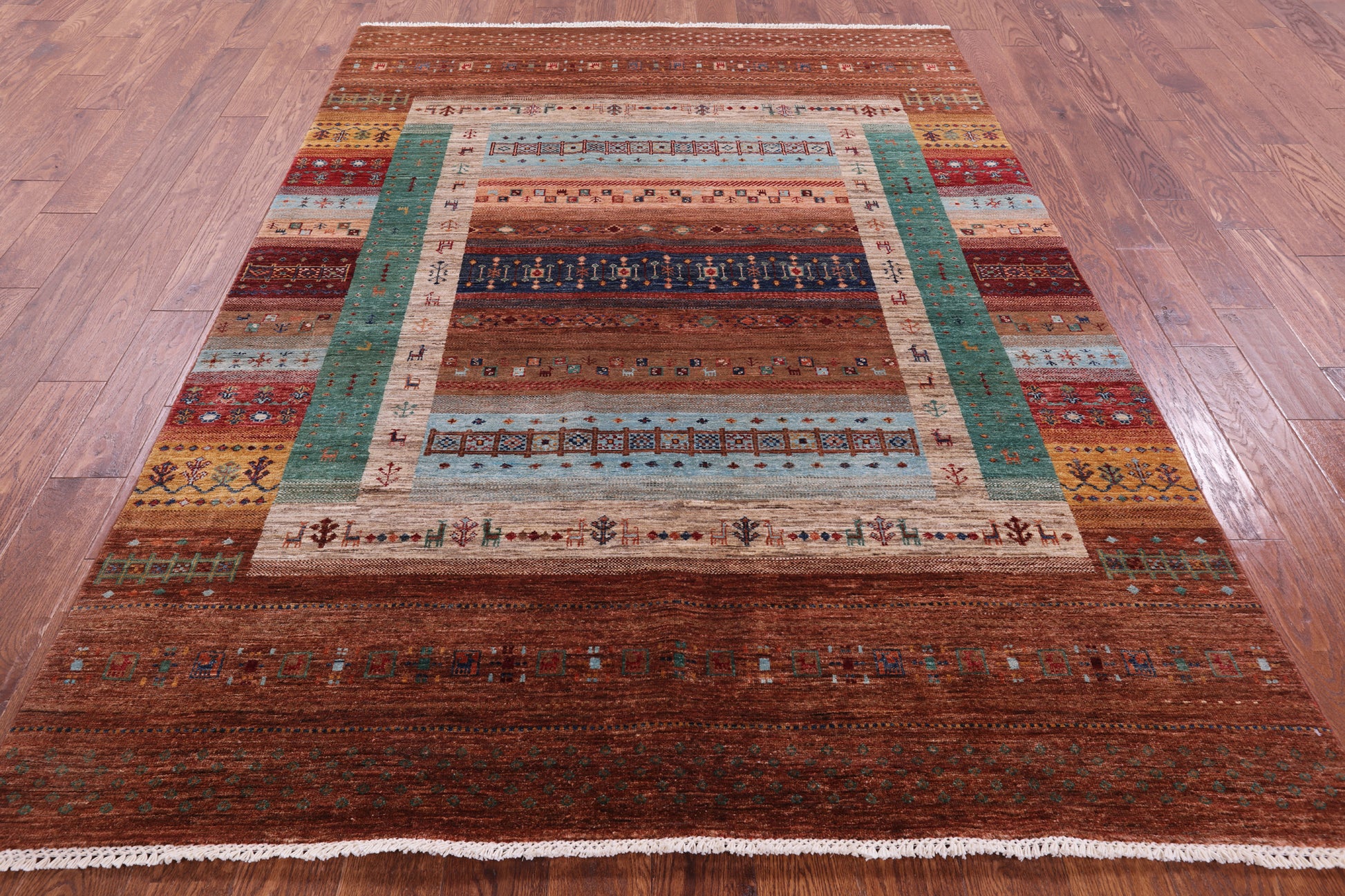 Tribal Persian Gabbeh Hand Knotted Wool Rug - 5' 10" X 8' 2" - Golden Nile