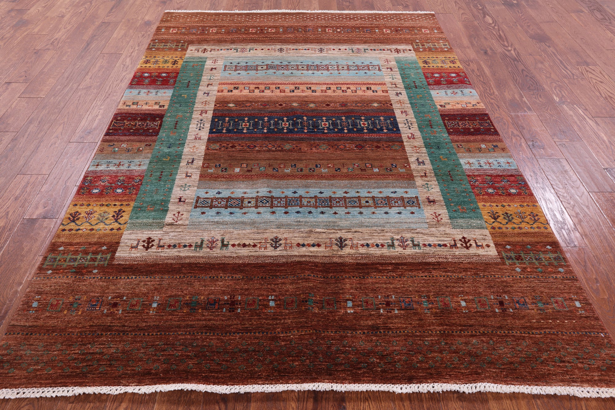 Tribal Persian Gabbeh Hand Knotted Wool Rug - 5' 10" X 8' 2" - Golden Nile