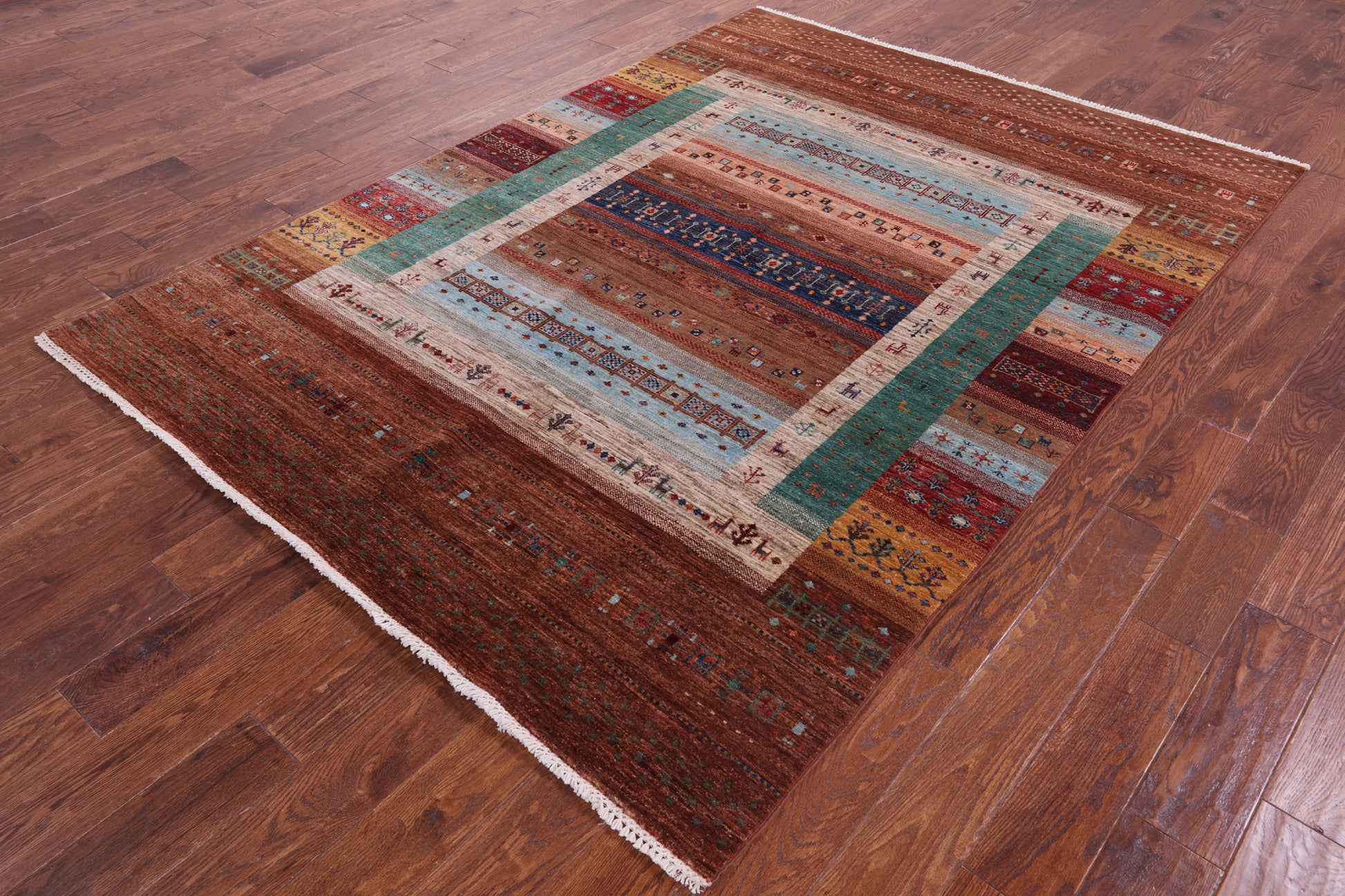 Tribal Persian Gabbeh Hand Knotted Wool Rug - 5' 10" X 8' 2" - Golden Nile