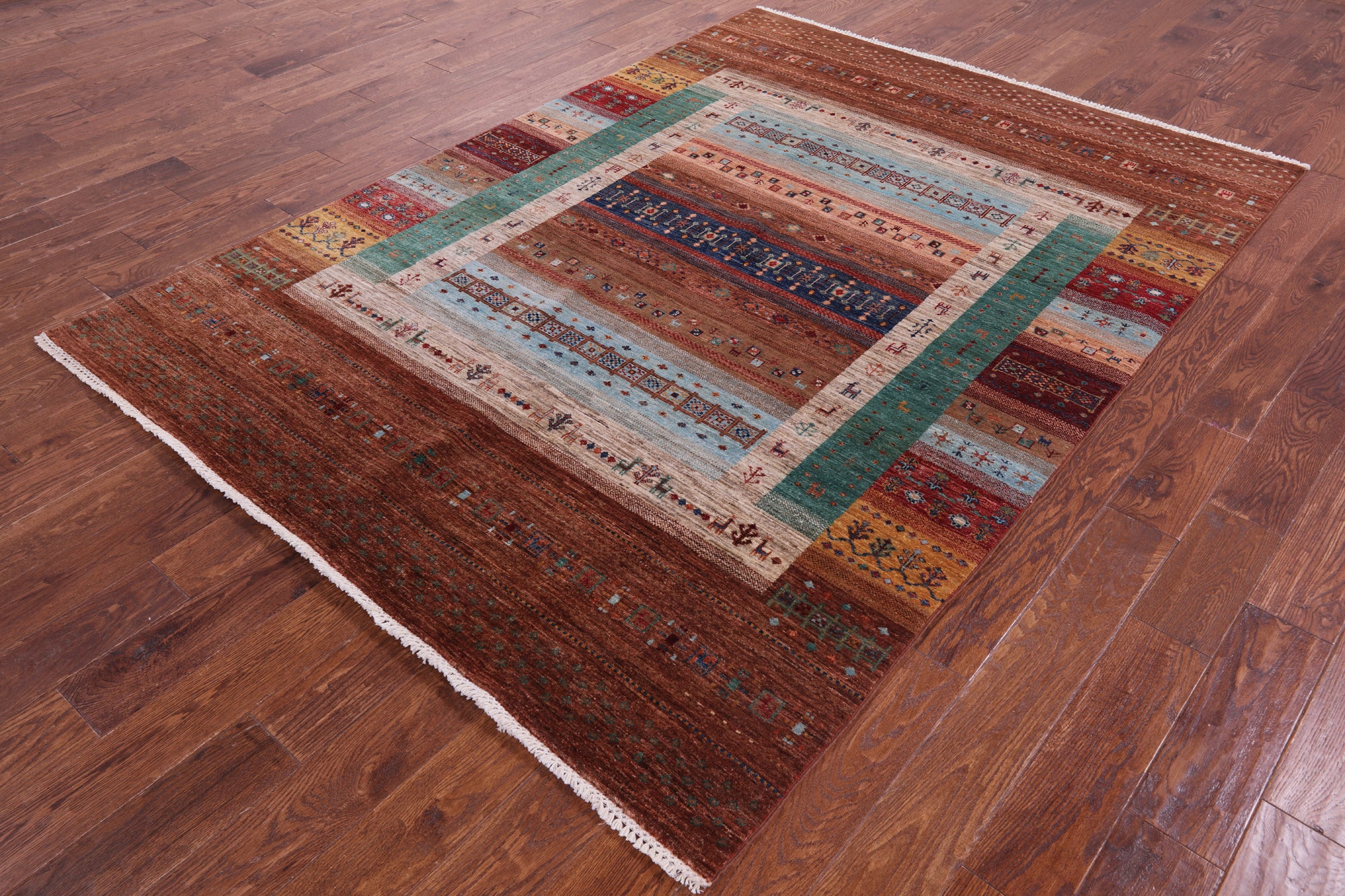 Tribal Persian Gabbeh Hand Knotted Wool Rug - 5' 10" X 8' 2" - Golden Nile