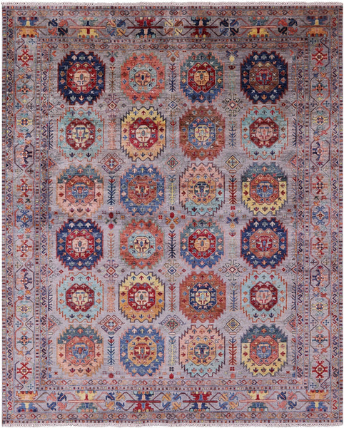 Grey Turkmen Ersari Handmade Wool Rug - 8' 2" X 9' 10" - Golden Nile