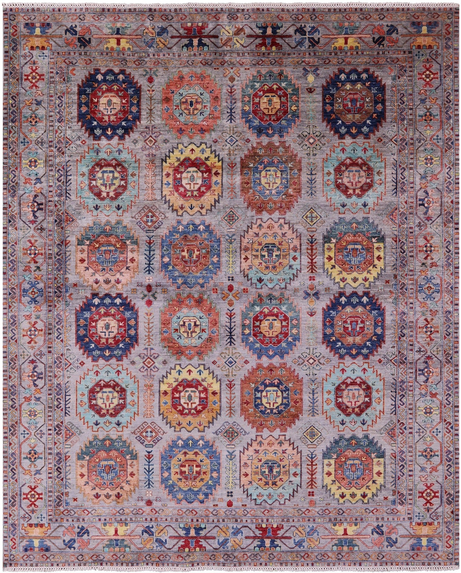 Grey Turkmen Ersari Handmade Wool Rug - 8' 2" X 9' 10" - Golden Nile