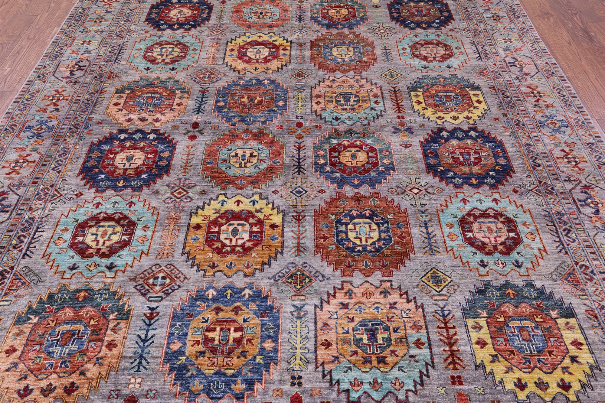 Grey Turkmen Ersari Handmade Wool Rug - 8' 2" X 9' 10" - Golden Nile