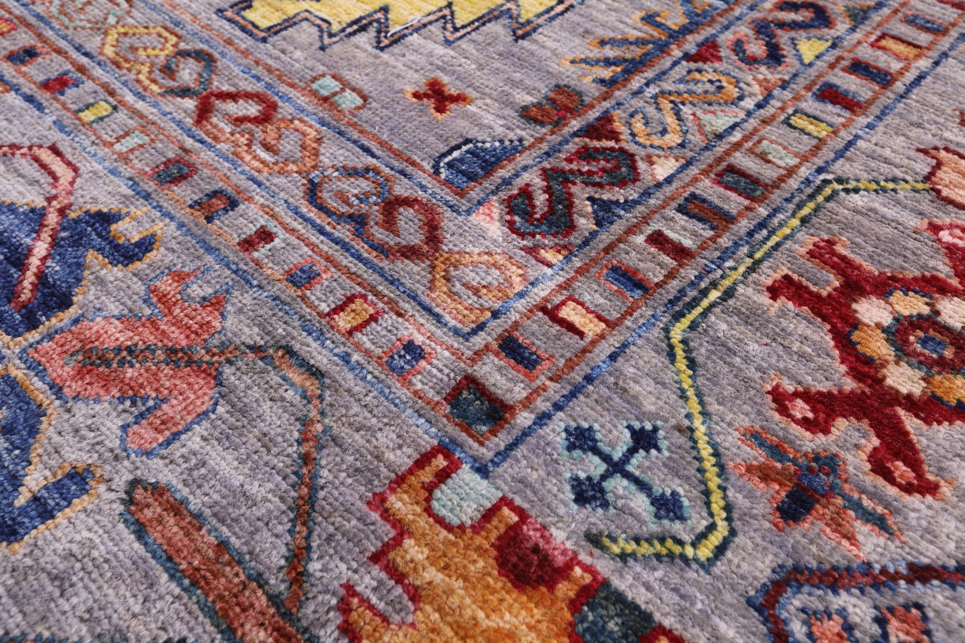 Grey Turkmen Ersari Handmade Wool Rug - 8' 2" X 9' 10" - Golden Nile