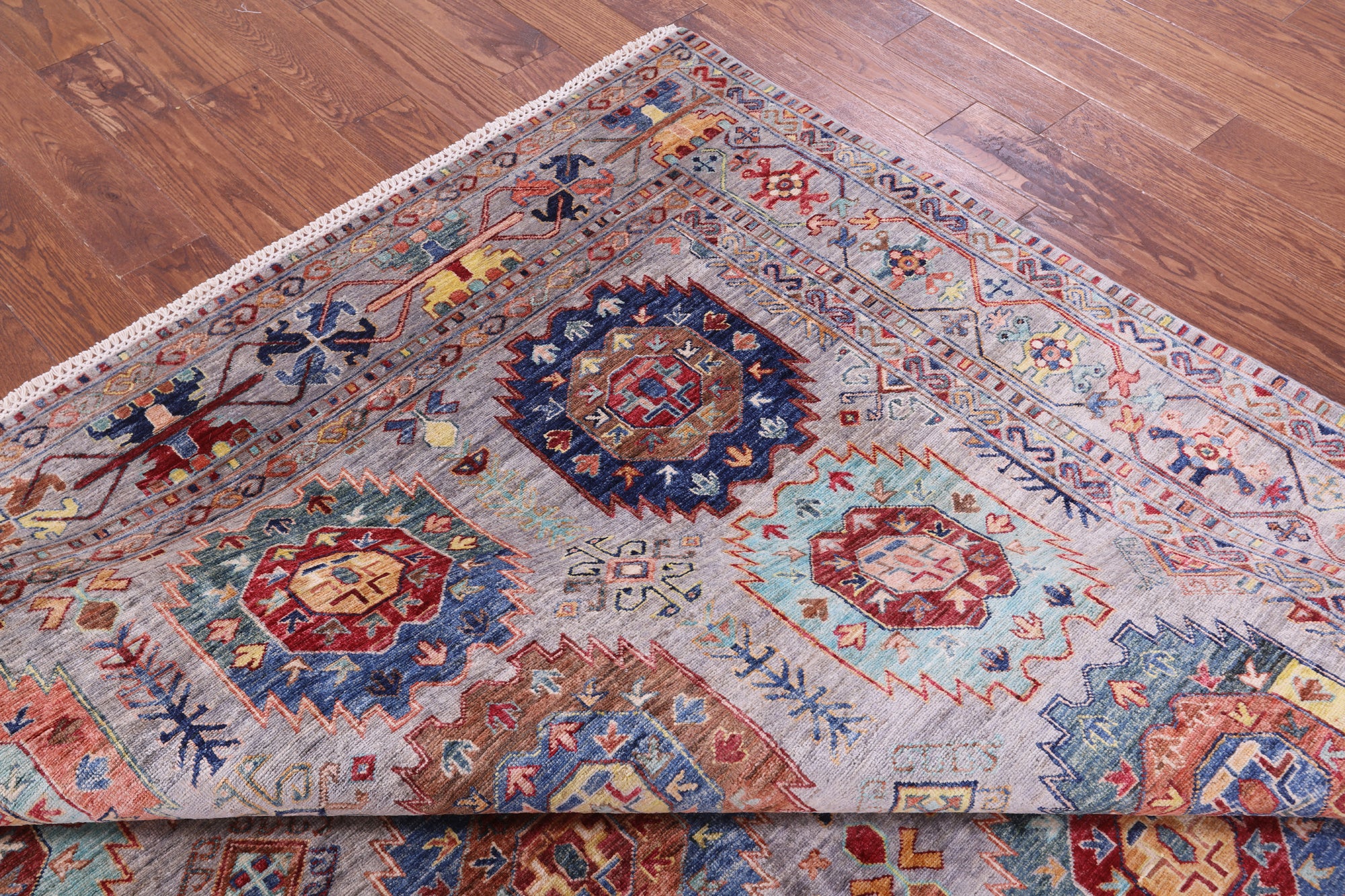 Grey Turkmen Ersari Handmade Wool Rug - 8' 2" X 9' 10" - Golden Nile