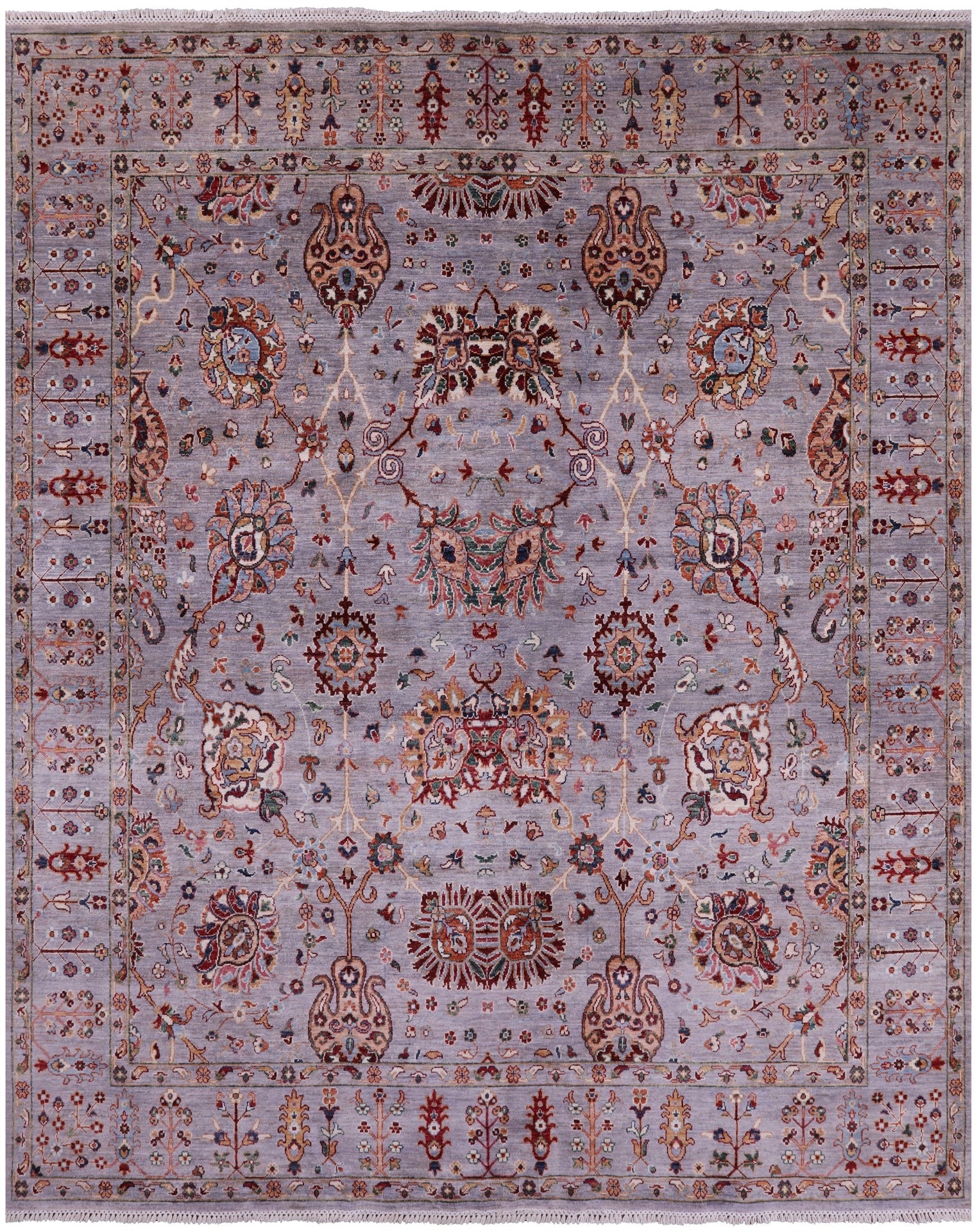 Grey Persian Tabriz Hand Knotted Wool Rug - 7' 11" X 9' 9" - Golden Nile