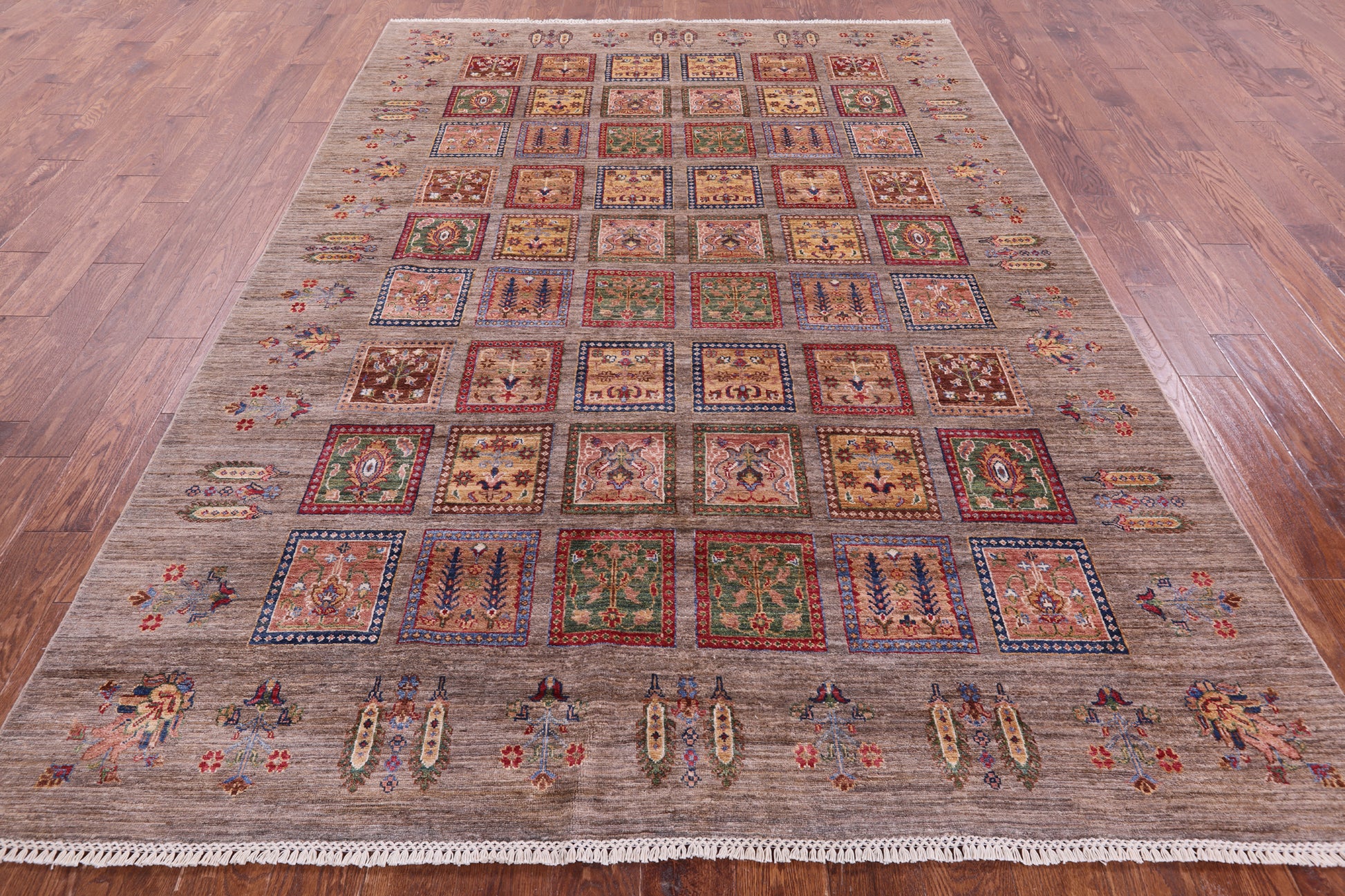 Garden Design Persian Hand Knotted Wool Rug - 6' 10" X 9' 7" - Golden Nile