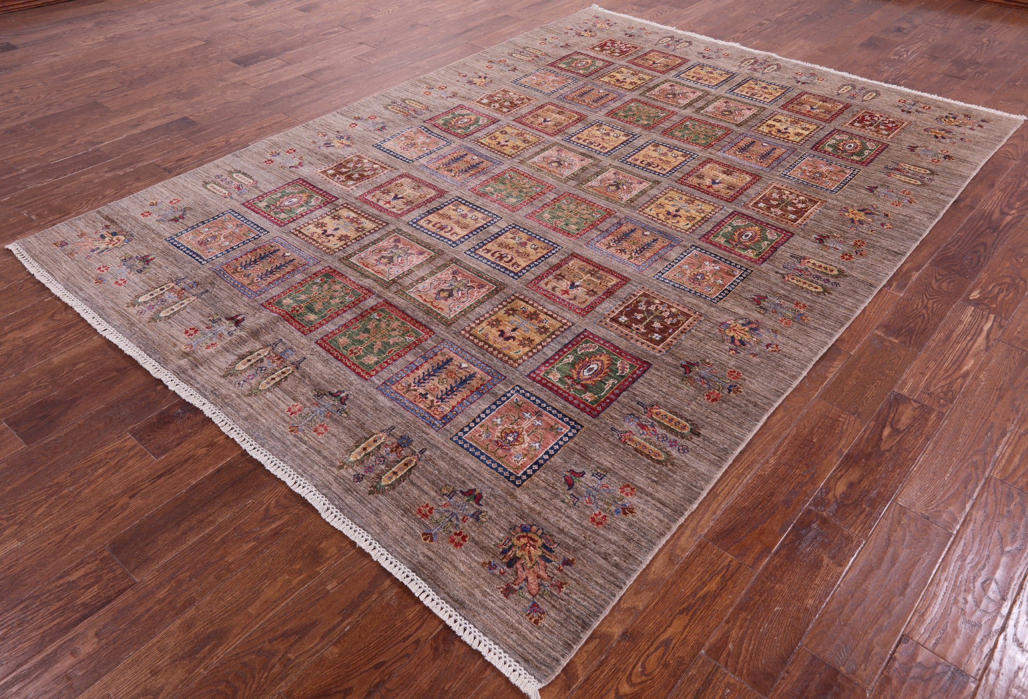 Garden Design Persian Hand Knotted Wool Rug - 6' 10" X 9' 7" - Golden Nile