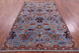 Blue Persian Fine Serapi Hand Knotted Wool Rug - 5' 8" X 8' 11" - Golden Nile