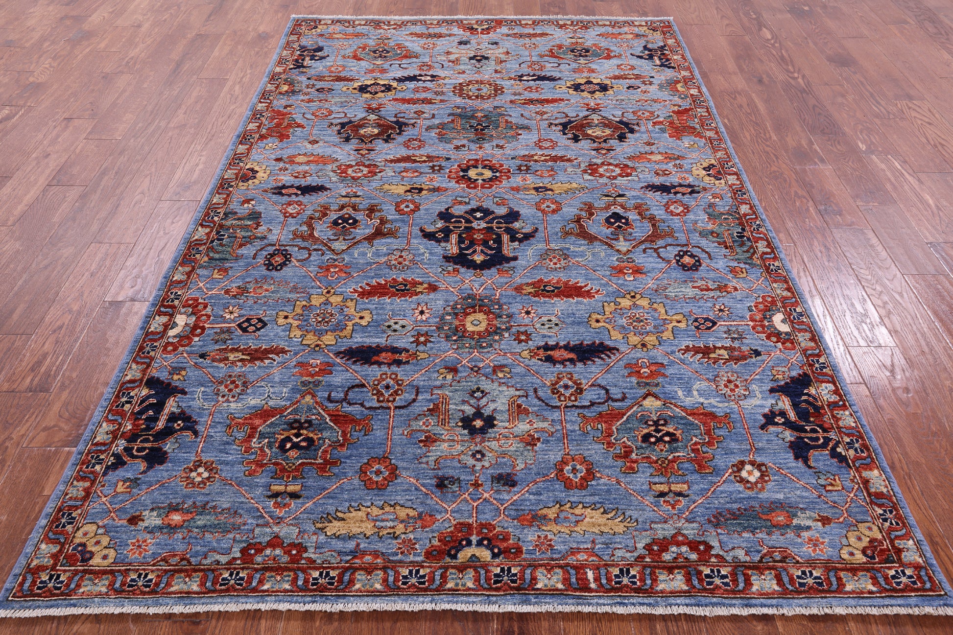 Blue Persian Fine Serapi Hand Knotted Wool Rug - 5' 8" X 8' 11" - Golden Nile