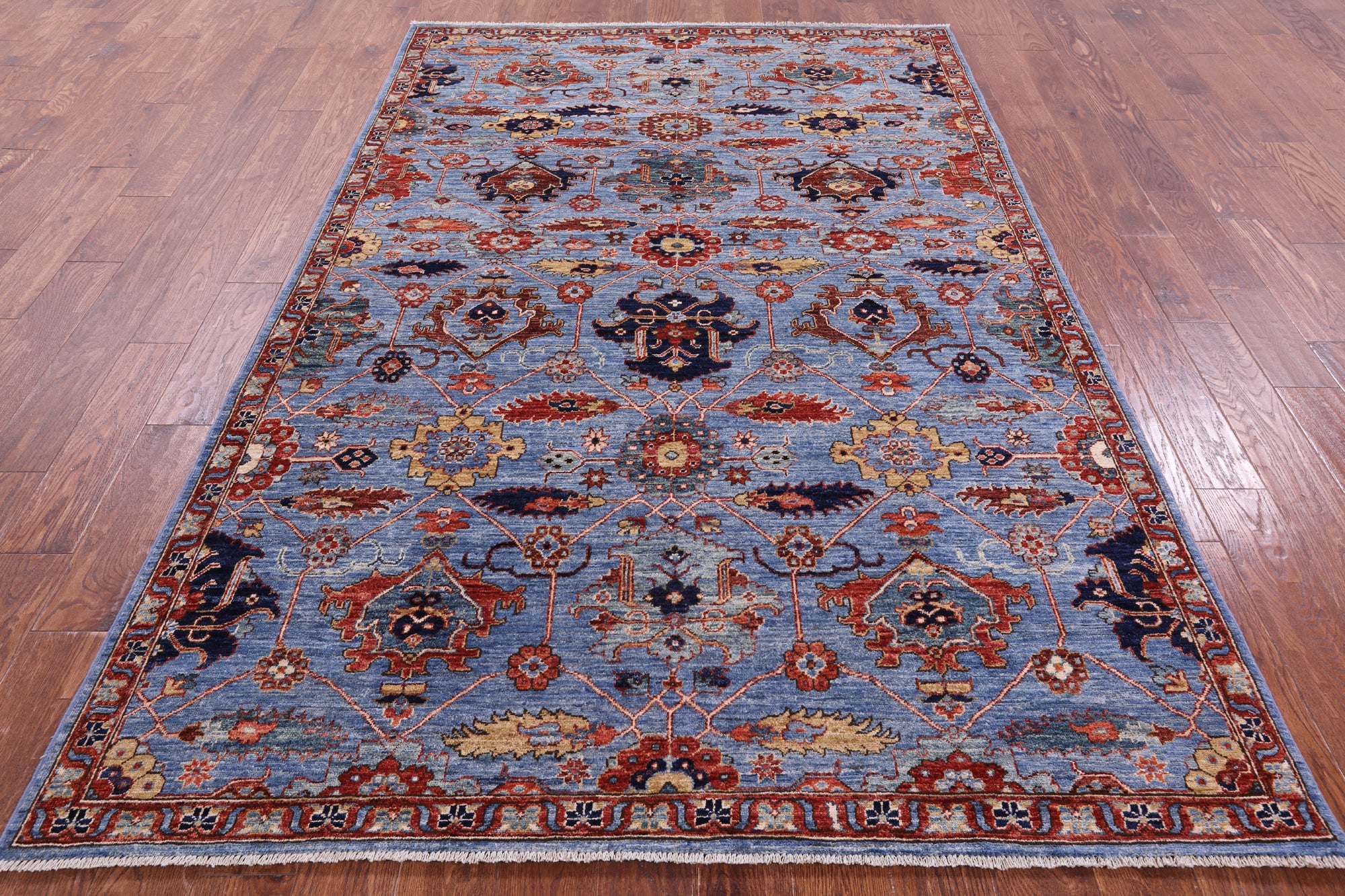 Blue Persian Fine Serapi Hand Knotted Wool Rug - 5' 8" X 8' 11" - Golden Nile