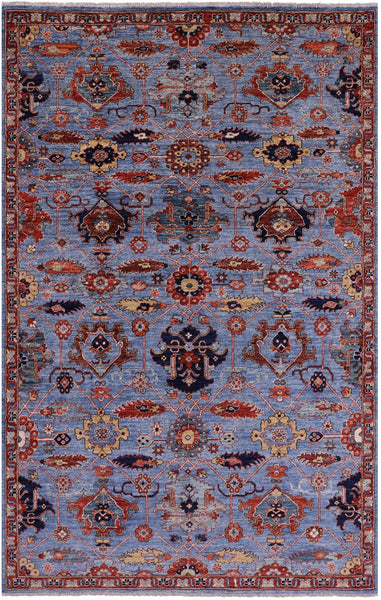 Blue Persian Fine Serapi Hand Knotted Wool Rug - 5' 8" X 8' 11" - Golden Nile