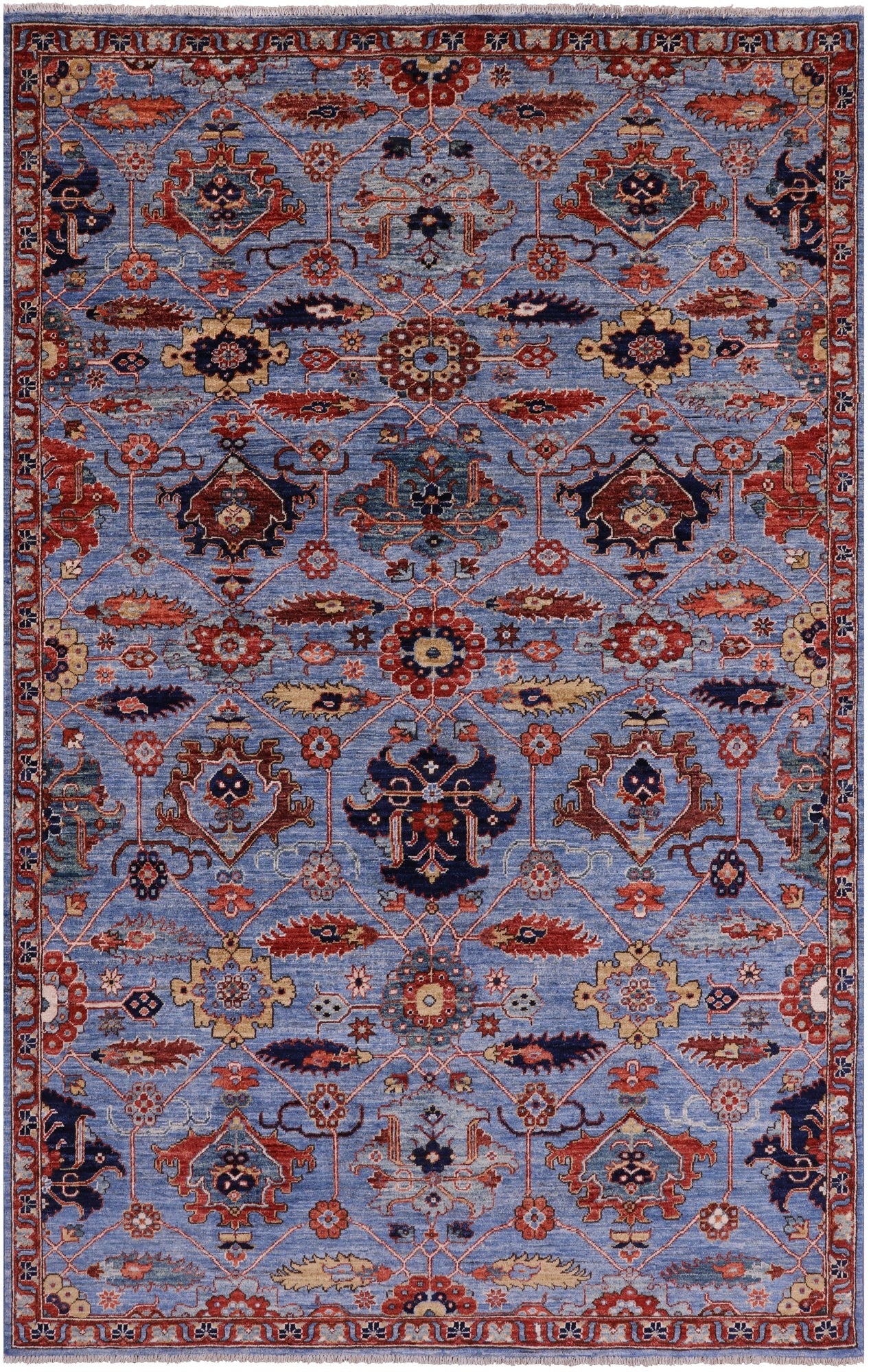 Blue Persian Fine Serapi Hand Knotted Wool Rug - 5' 8" X 8' 11" - Golden Nile