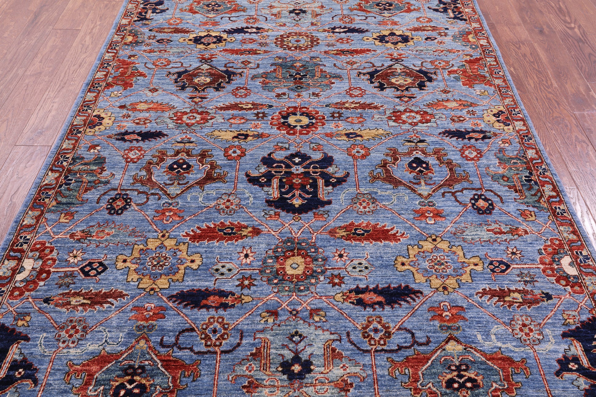 Blue Persian Fine Serapi Hand Knotted Wool Rug - 5' 8" X 8' 11" - Golden Nile