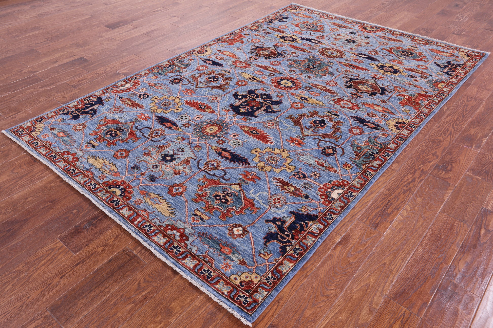 Blue Persian Fine Serapi Hand Knotted Wool Rug - 5' 8" X 8' 11" - Golden Nile