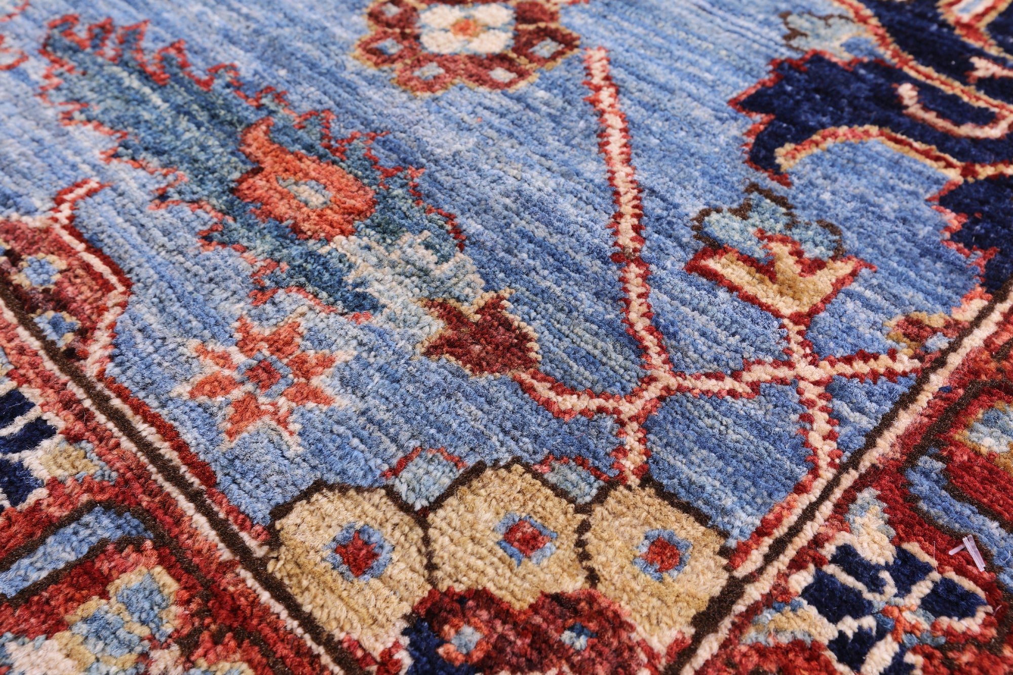 Blue Persian Fine Serapi Hand Knotted Wool Rug - 5' 8" X 8' 11" - Golden Nile