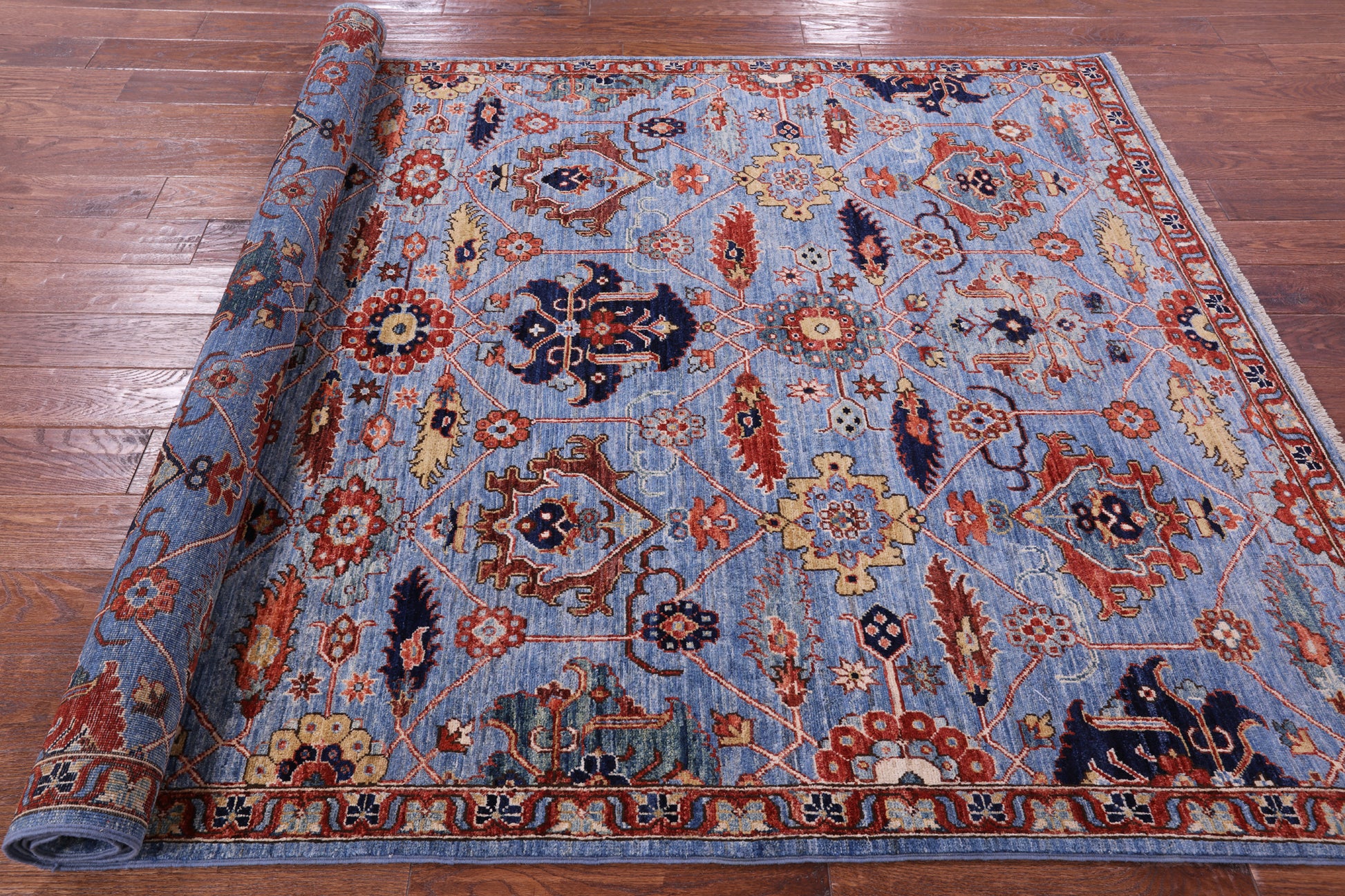 Blue Persian Fine Serapi Hand Knotted Wool Rug - 5' 8" X 8' 11" - Golden Nile