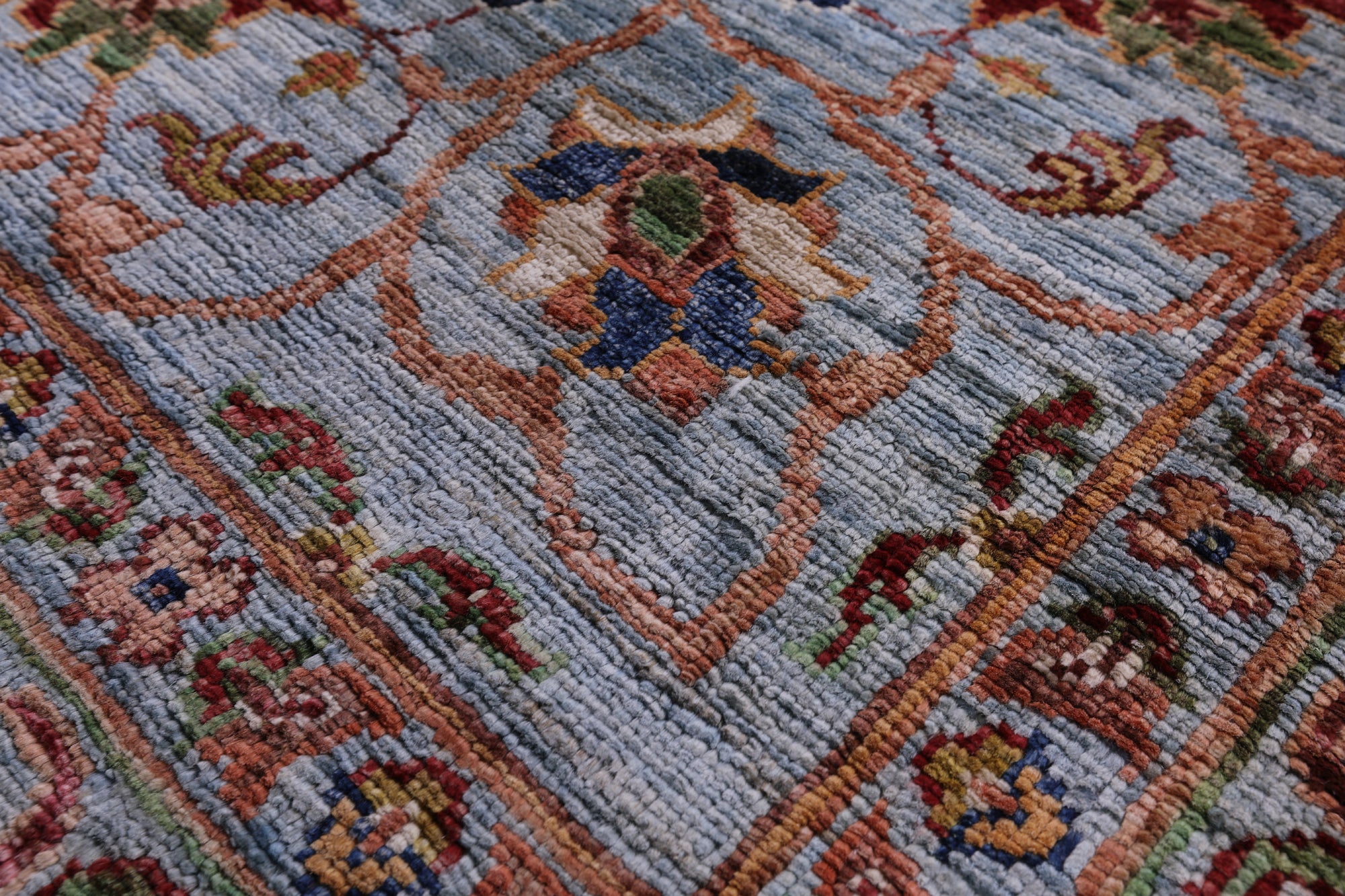 Blue Peshawar Hand Knotted Wool Rug - 8' 3" X 9' 9" - Golden Nile
