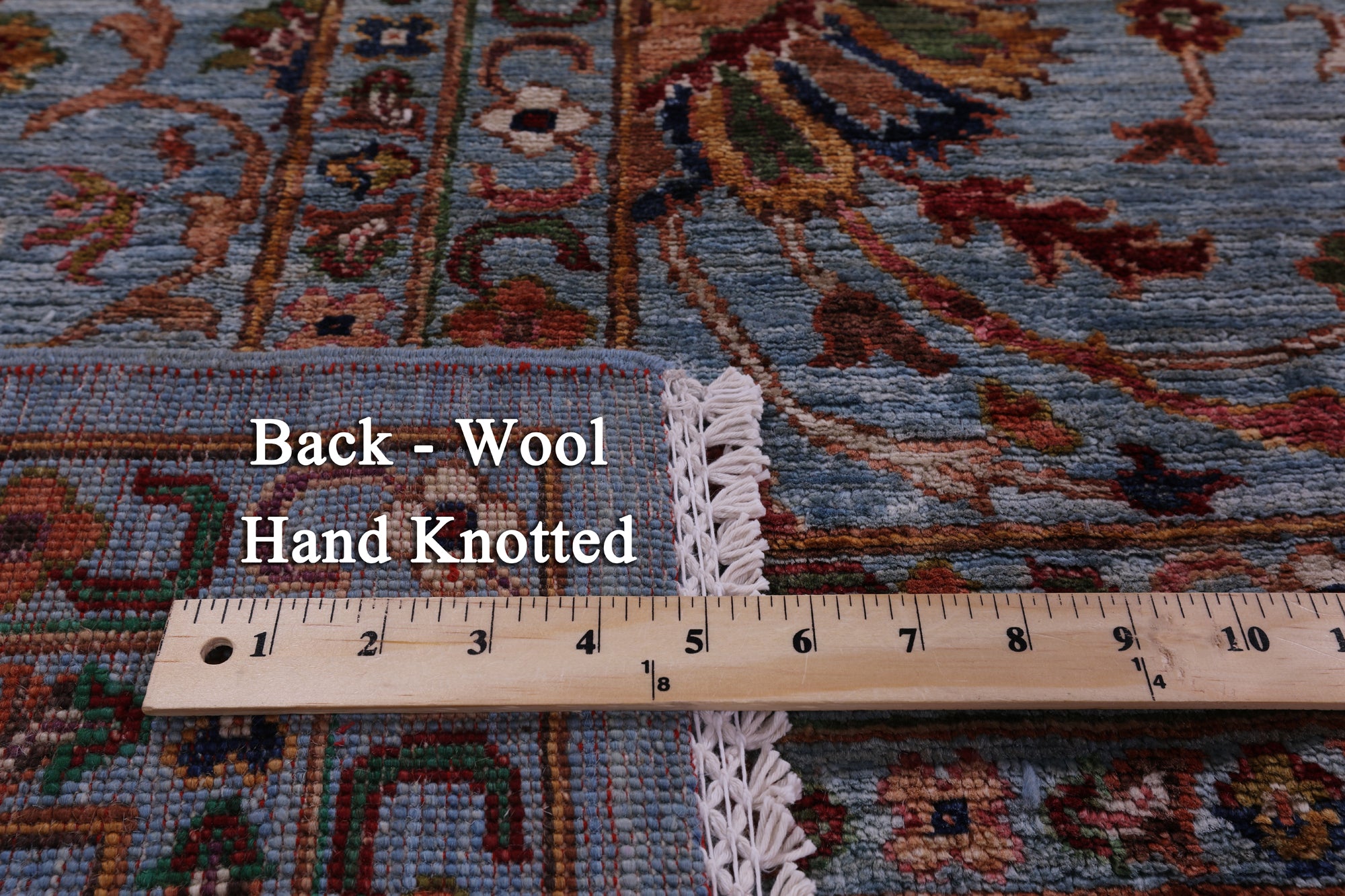 Blue Peshawar Hand Knotted Wool Rug - 8' 3" X 9' 9" - Golden Nile