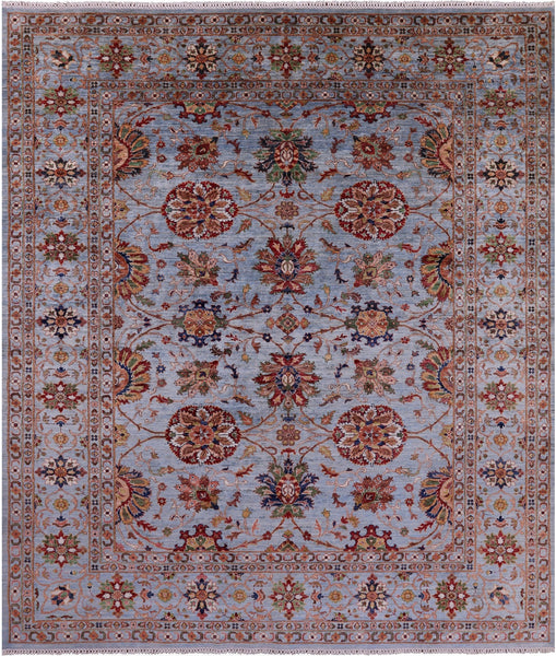 Blue Peshawar Hand Knotted Wool Rug - 8' 3" X 9' 9" - Golden Nile