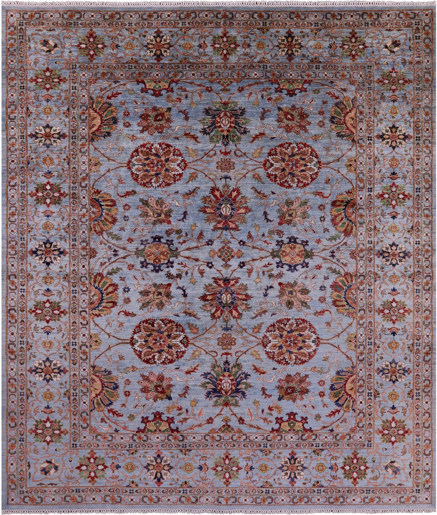 Blue Peshawar Hand Knotted Wool Rug - 8' 3" X 9' 9" - Golden Nile