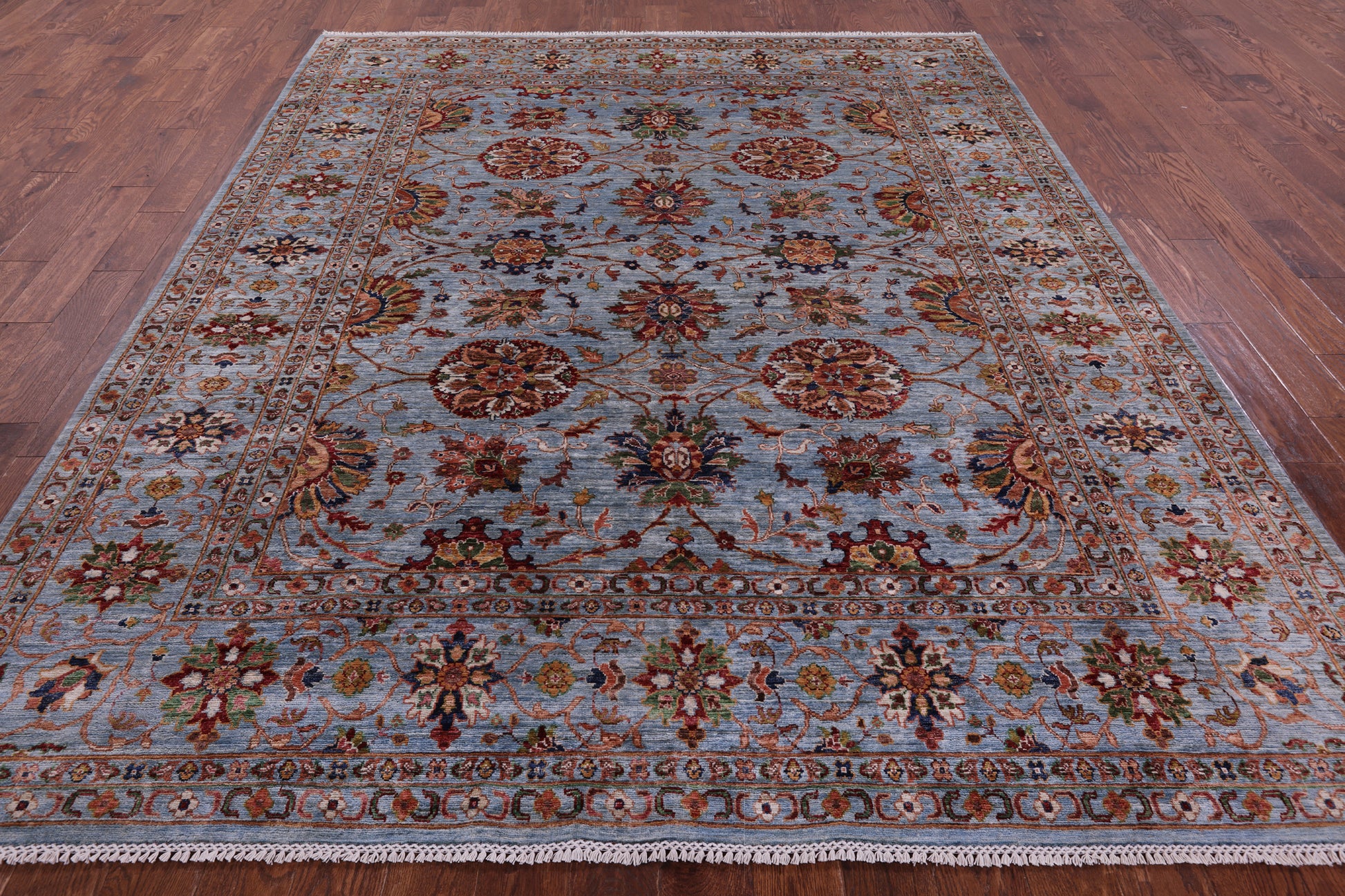Blue Peshawar Hand Knotted Wool Rug - 8' 3" X 9' 9" - Golden Nile