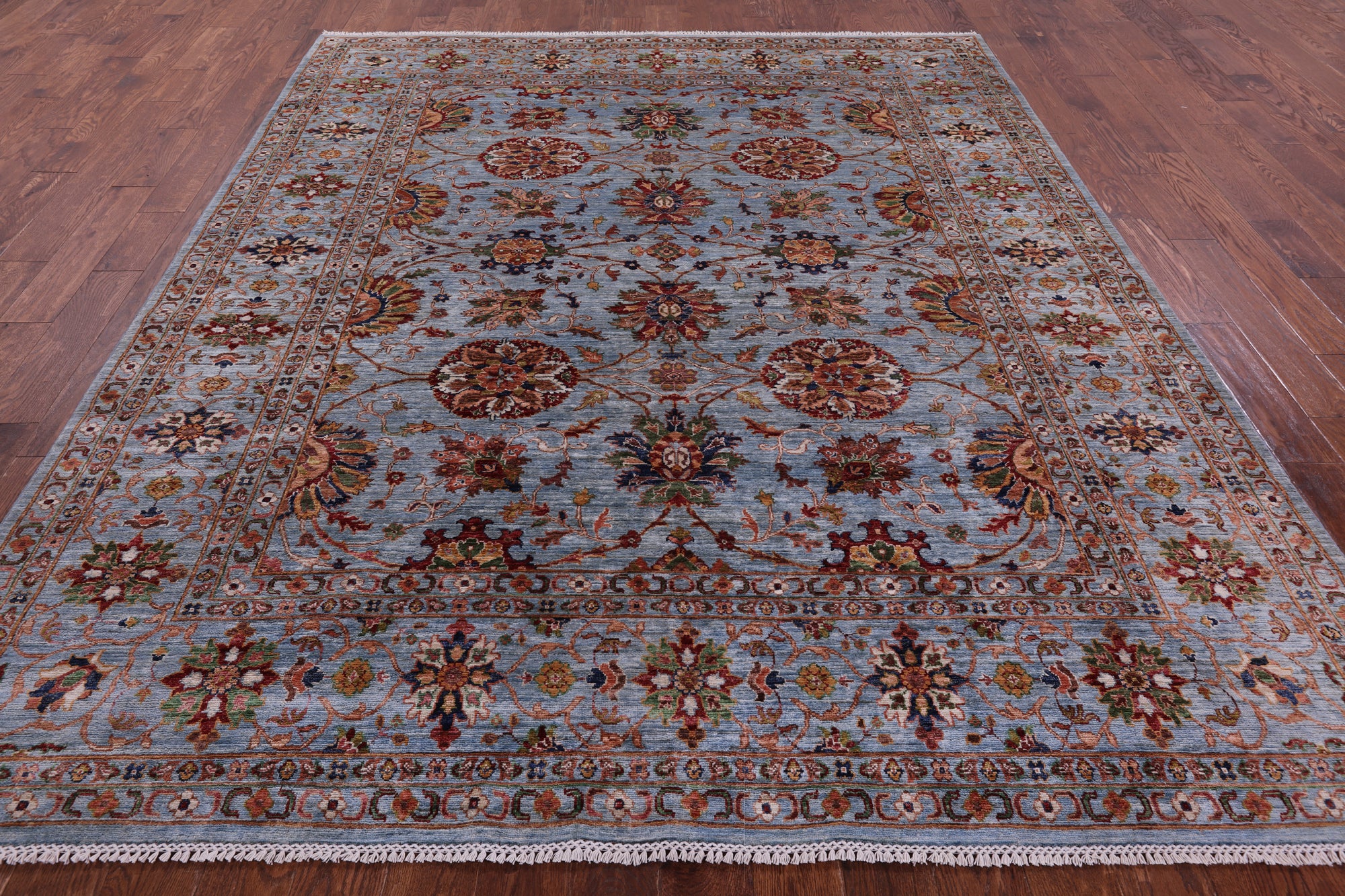 Blue Peshawar Hand Knotted Wool Rug - 8' 3" X 9' 9" - Golden Nile