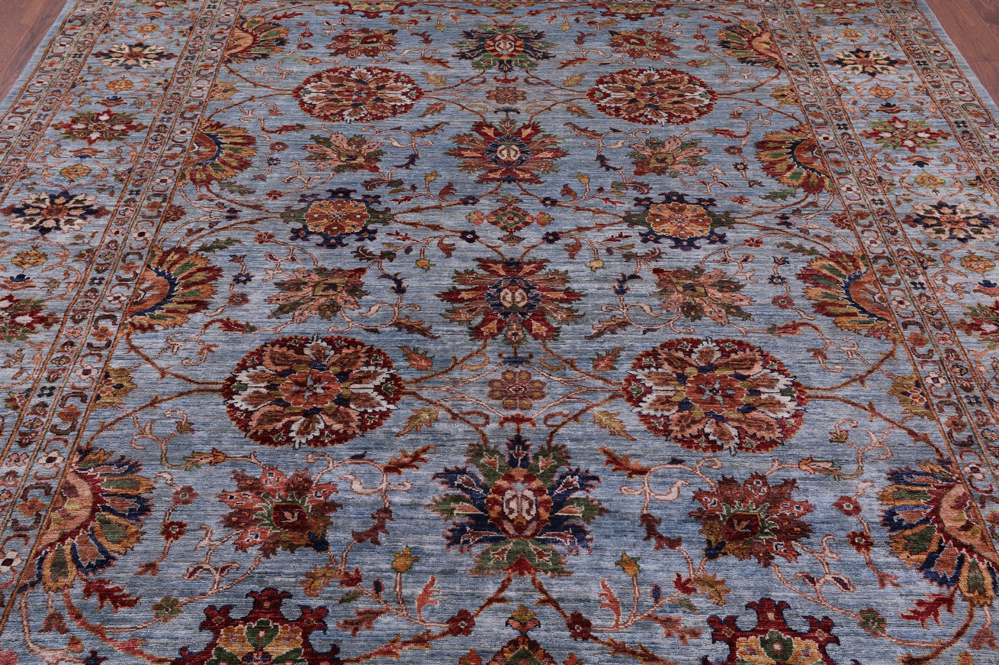 Blue Peshawar Hand Knotted Wool Rug - 8' 3" X 9' 9" - Golden Nile