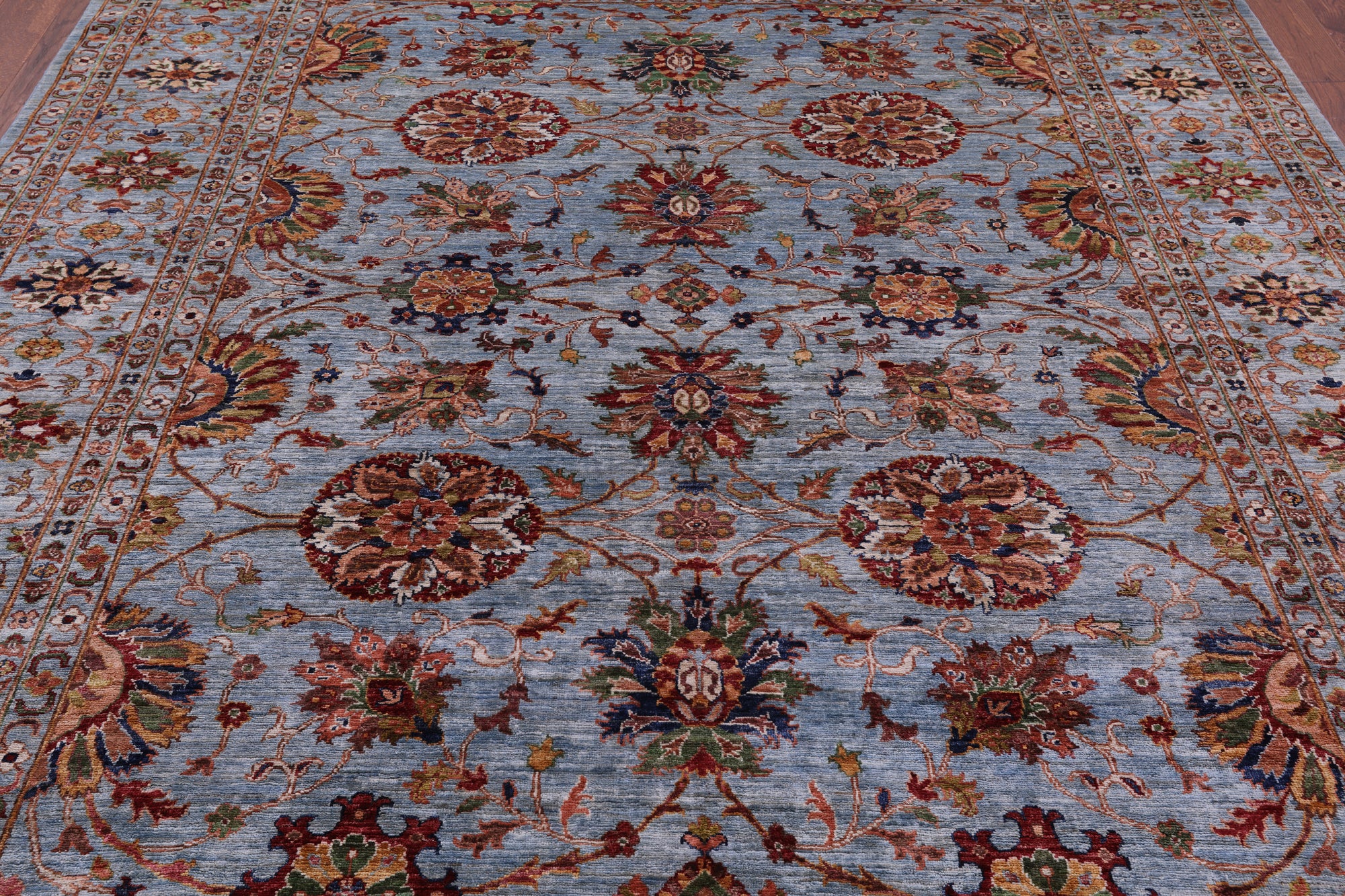 Blue Peshawar Hand Knotted Wool Rug - 8' 3" X 9' 9" - Golden Nile