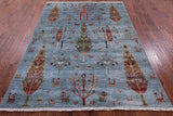 Blue Tribal Persian Gabbeh Hand Knotted Wool Rug - 5' 9" X 7' 9" - Golden Nile