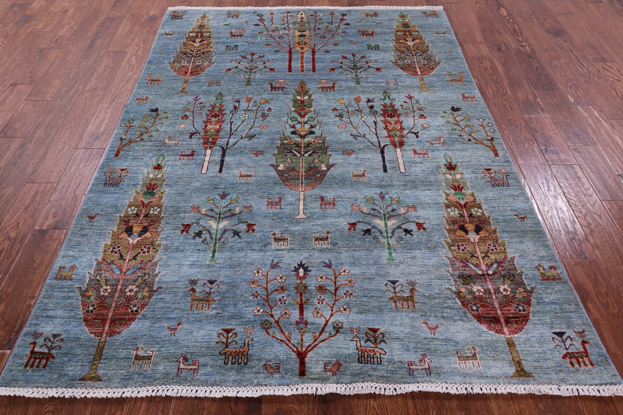 Blue Tribal Persian Gabbeh Hand Knotted Wool Rug - 5' 9" X 7' 9" - Golden Nile