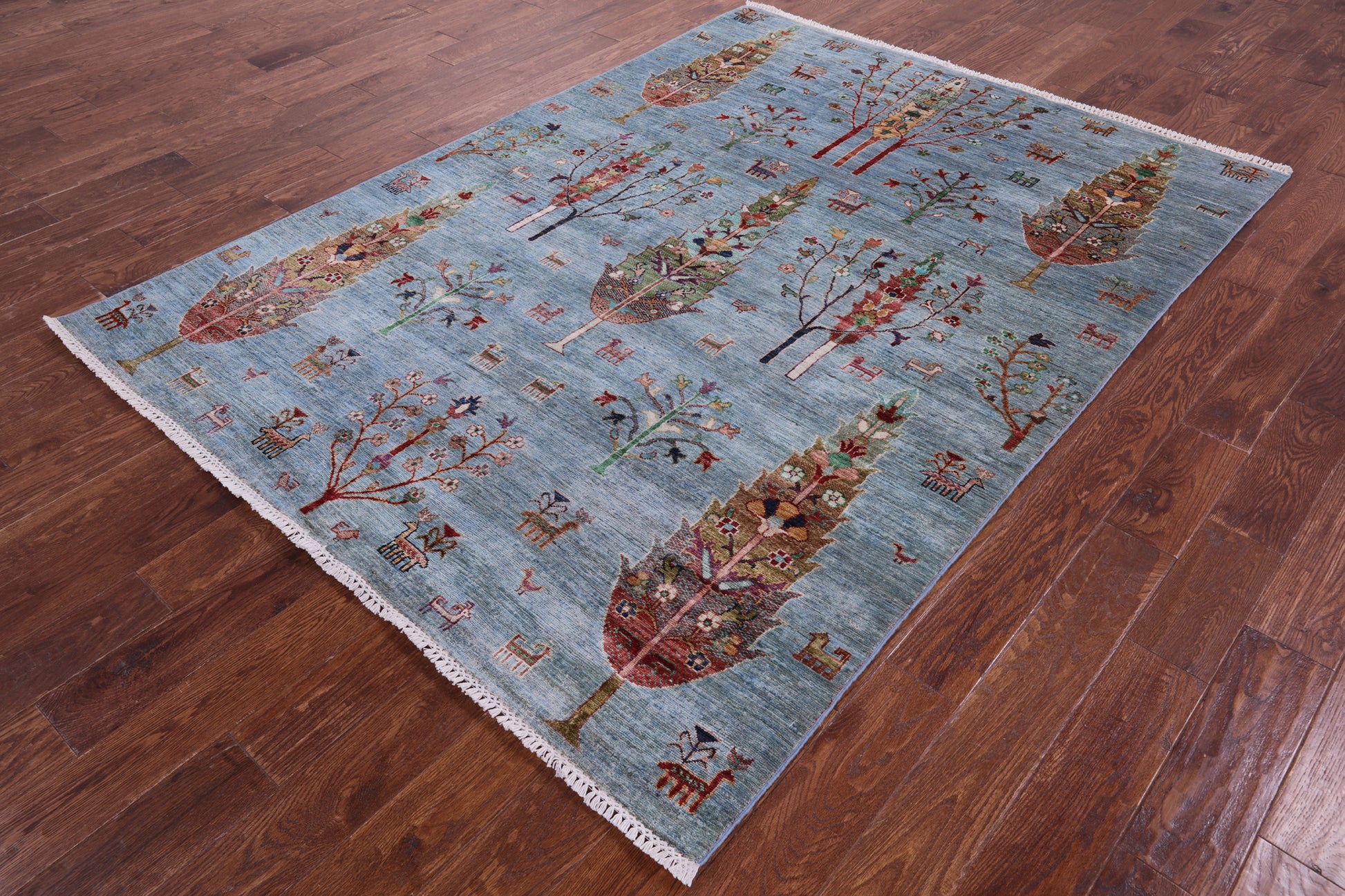 Blue Tribal Persian Gabbeh Hand Knotted Wool Rug - 5' 9" X 7' 9" - Golden Nile