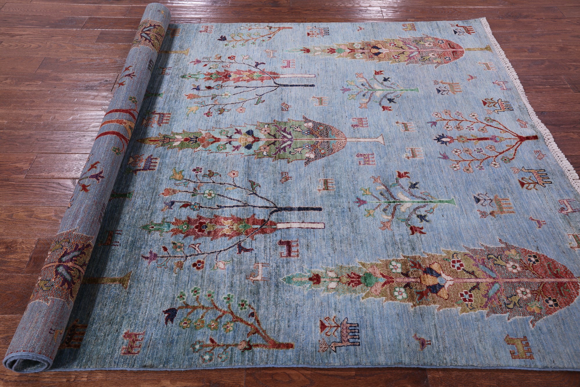 Blue Tribal Persian Gabbeh Hand Knotted Wool Rug - 5' 9" X 7' 9" - Golden Nile