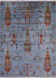 Blue Tribal Persian Gabbeh Hand Knotted Wool Rug - 5' 9" X 7' 9" - Golden Nile