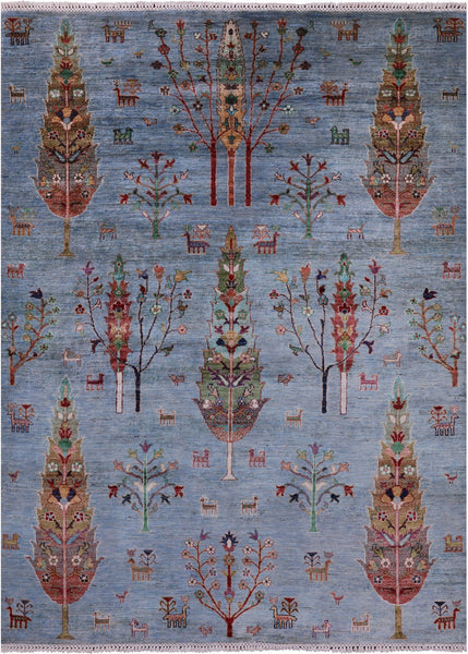 Blue Tribal Persian Gabbeh Hand Knotted Wool Rug - 5' 9" X 7' 9" - Golden Nile