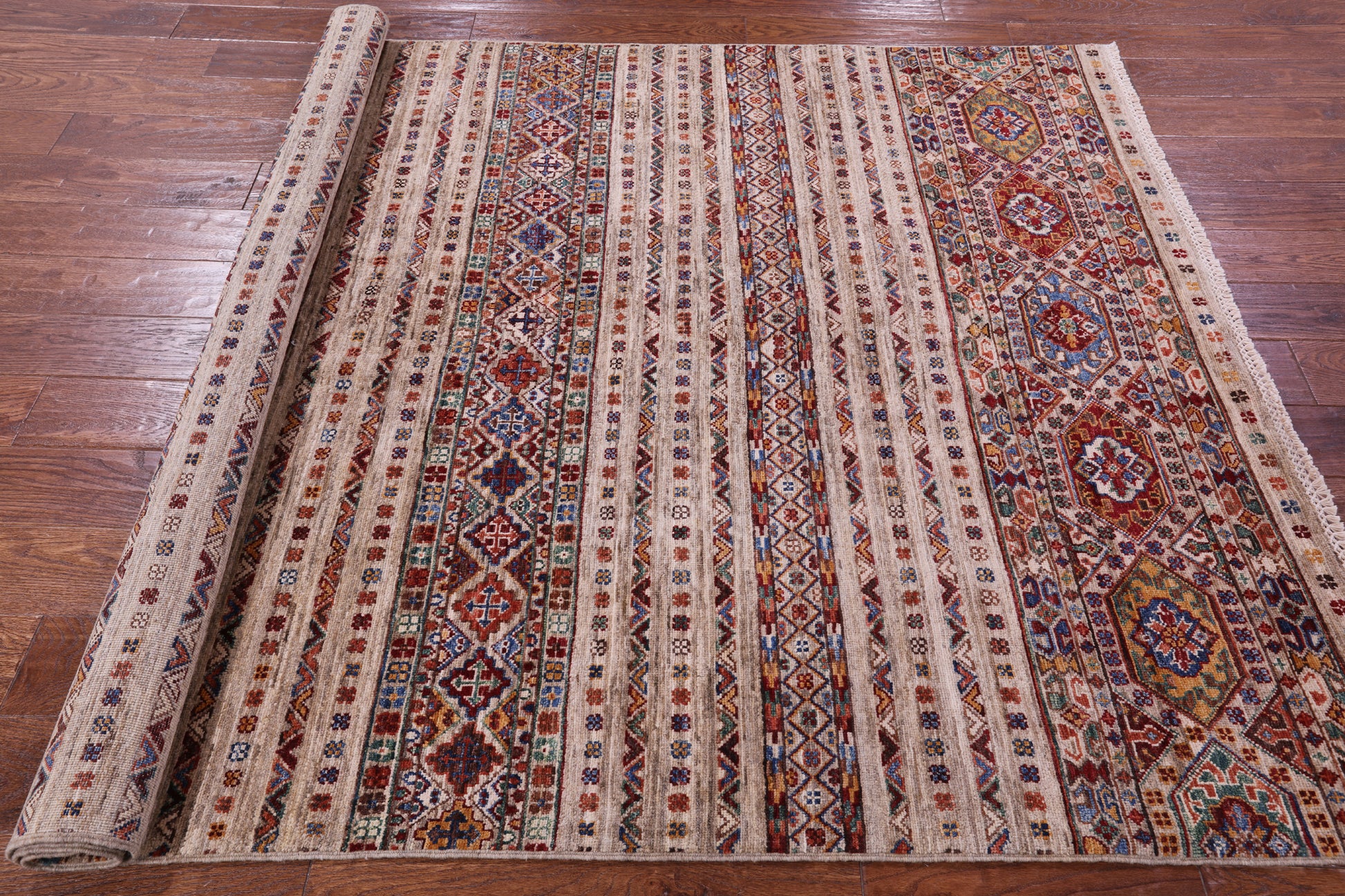 Khorjin Persian Gabbeh Hand Knotted Wool Rug - 5' 1" X 7' 0" - Golden Nile